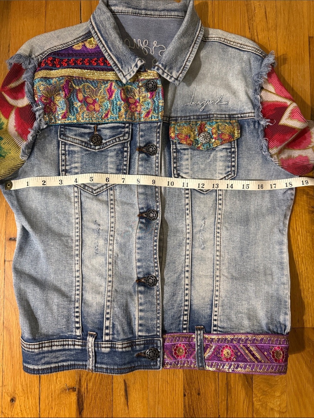 Desigual Mixed Denim & Floral Knit Jacket - Blue, Black, Red, Green - Picture 6 of 6